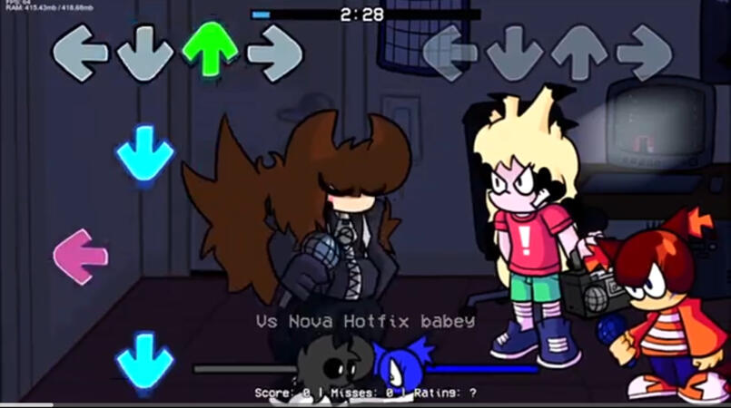 Screenshot from Joke, in Nova's room with Tim T Guy as the opponent